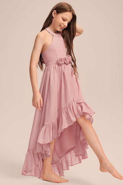 Robe Pastel Rose Volants Asymétrique Junior - gallery 4