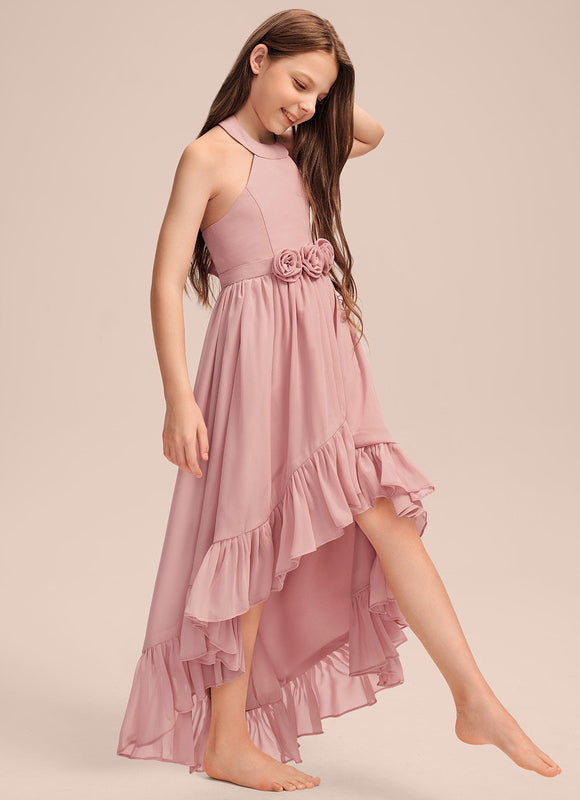Robe Pastel Rose Volants Asymétrique Junior - gallery 4