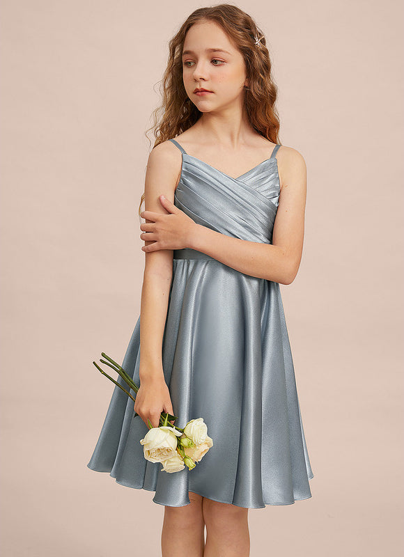Robe Pastel Bleu Satin Trapèze Junior - gallery 1