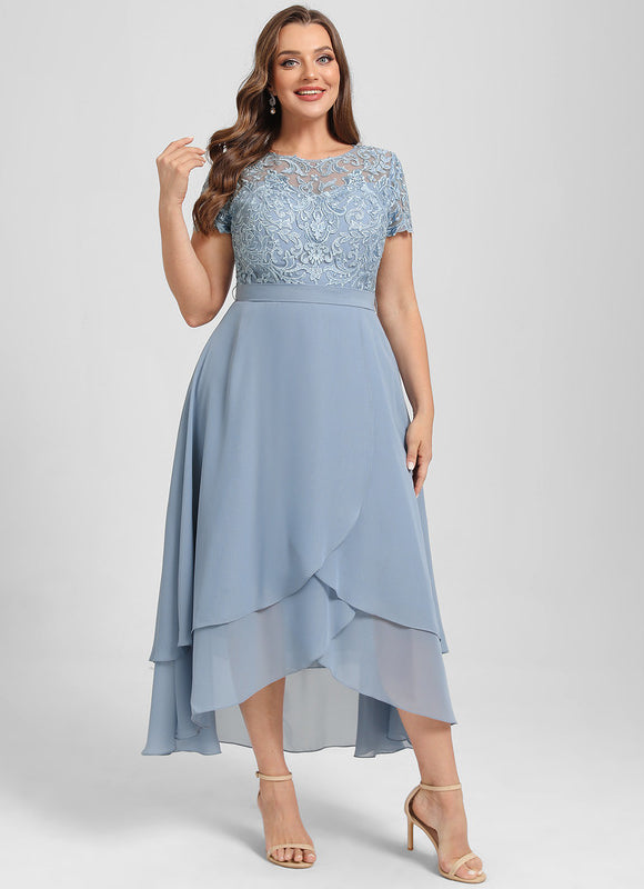 Robe Pastel Bleu Col Rond Asymétrique - gallery 8