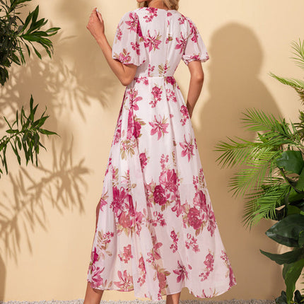 Robe Pastel Fleurie Blanche Maxi Trapèze