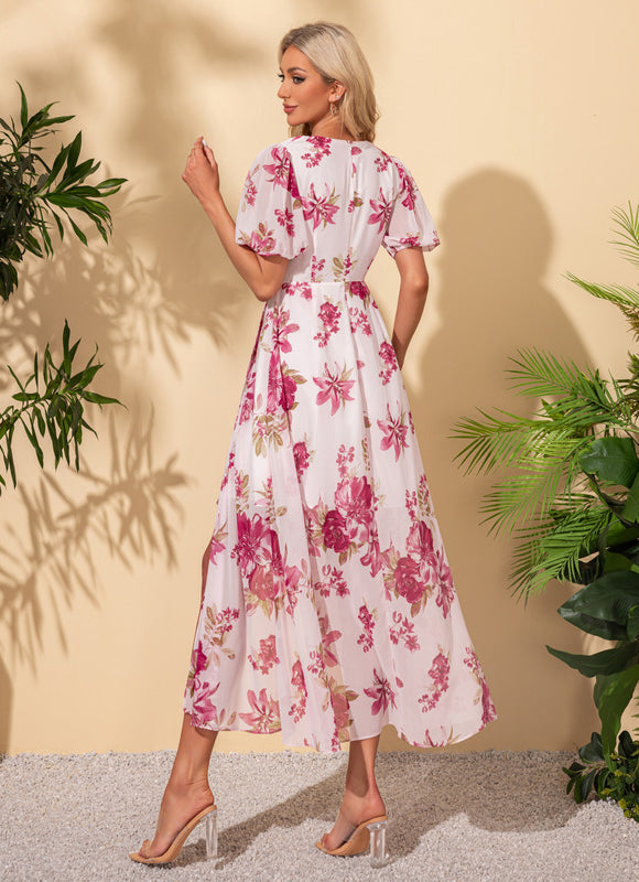 Robe Pastel Fleurie Blanche Maxi Trapèze