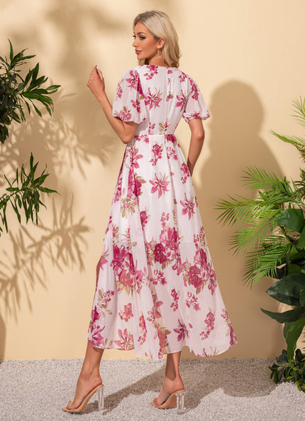 Robe Pastel Fleurie Blanche Maxi Trapèze