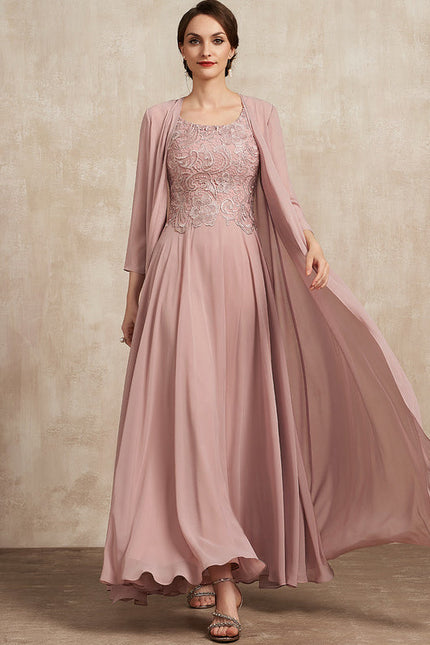 Robe Pastel Rose Traîne Long Dentelle - gallery 1