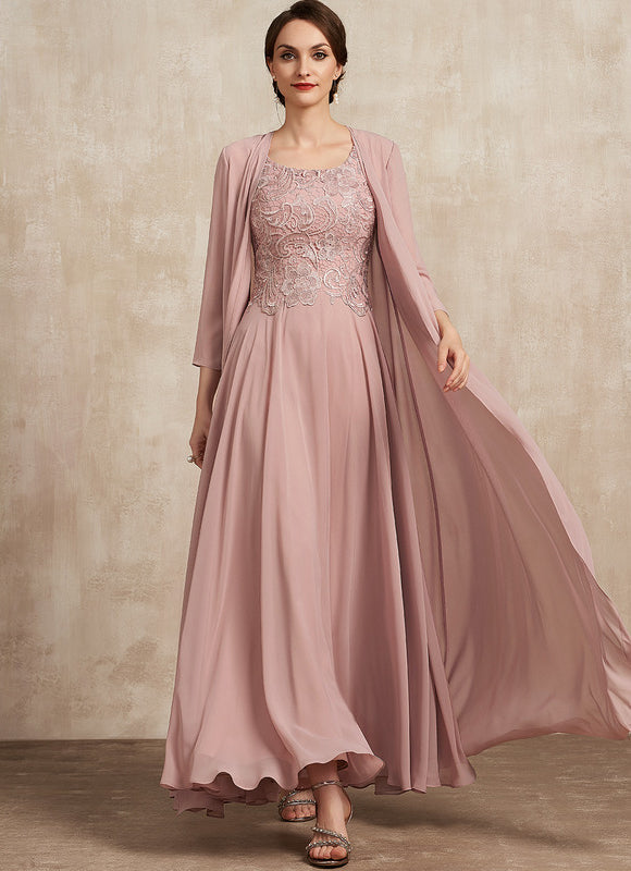 Robe Pastel Rose Traîne Long Dentelle - gallery 1