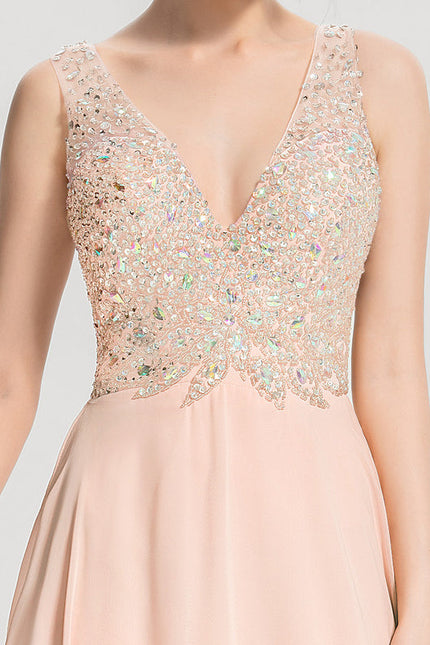 Robe Pastel Rose Col V Paillettes Élégante - gallery 1