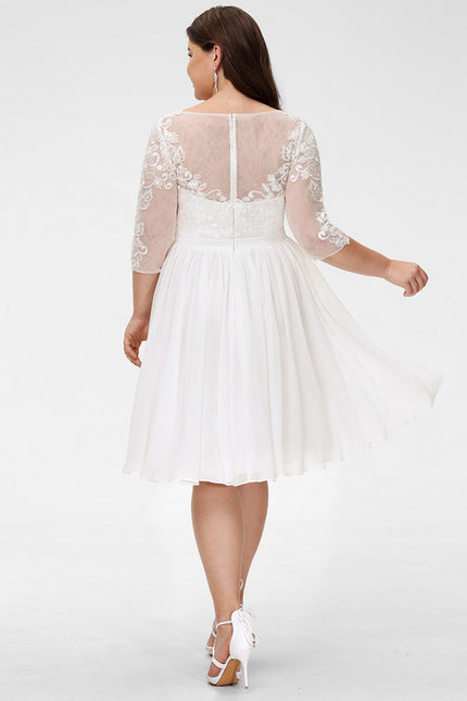 Robe Pastel Blanche Dentelle Mousseline Genou - gallery 7