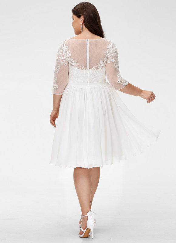 Robe Pastel Blanche Dentelle Mousseline Genou - gallery 7
