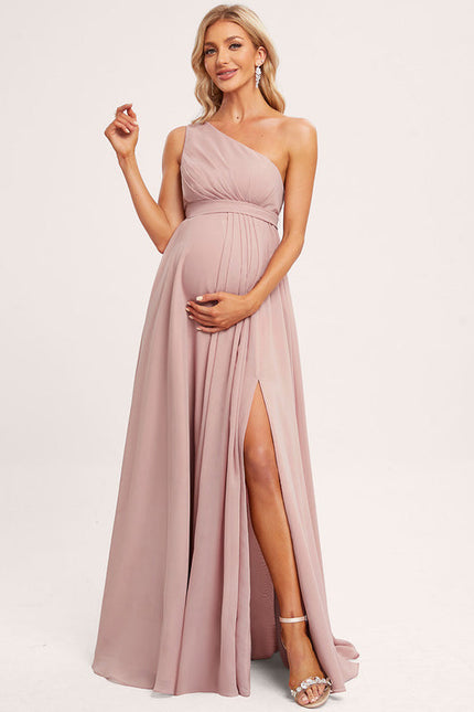 Robe Pastel Rose Décolleté Asymétrique Maternité