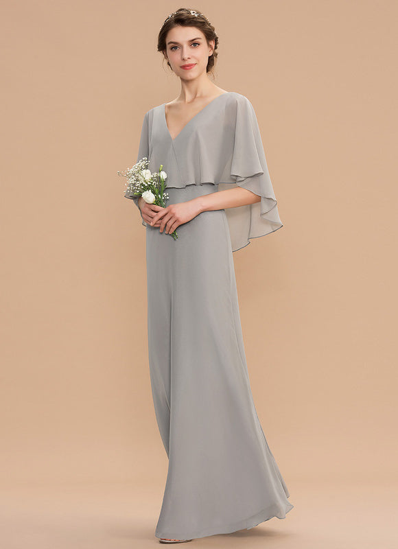 Robe Pastel Gris Trapèze Col V Long - gallery 1