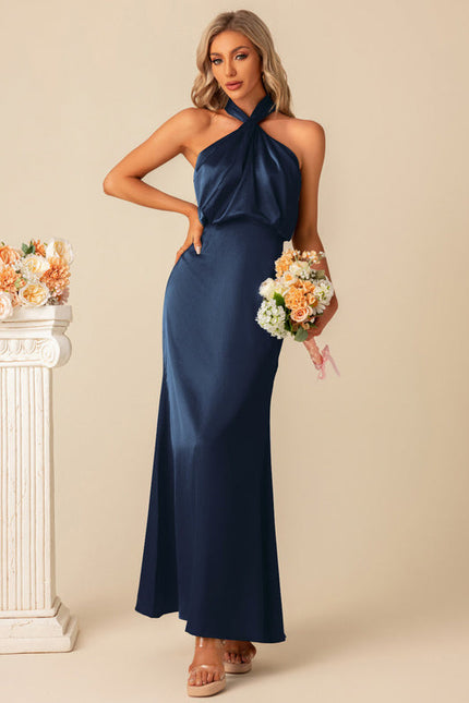 Robe Pastel Vert D'Eau Satin Maxi - gallery 8