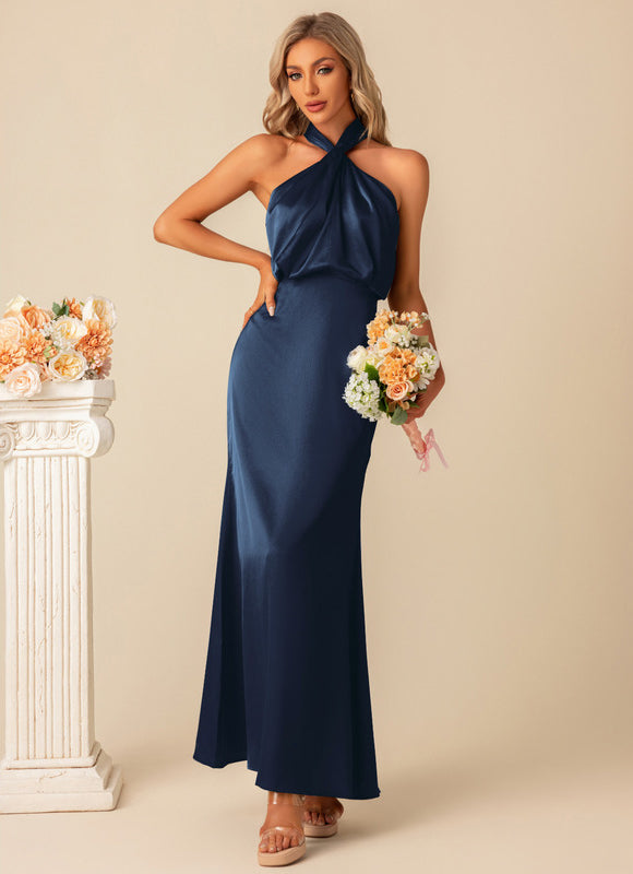 Robe Pastel Vert D'Eau Satin Maxi - gallery 8