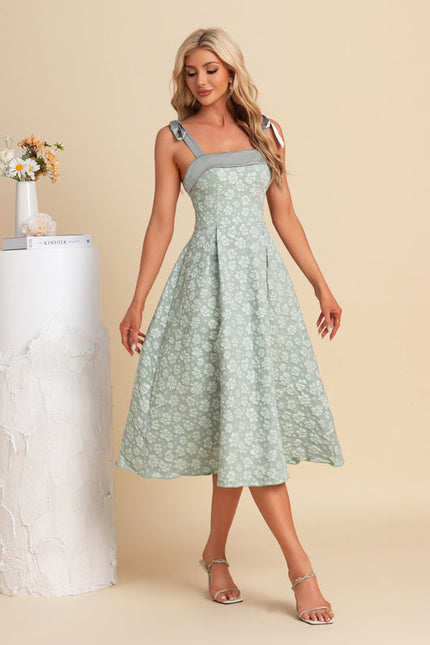 Robe Pastel Verte Trapèze Midi Jacquard - gallery 3