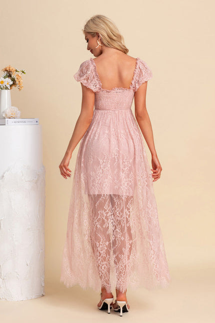 Robe Pastel Rose Dentelle Maxi Élégante - gallery 1