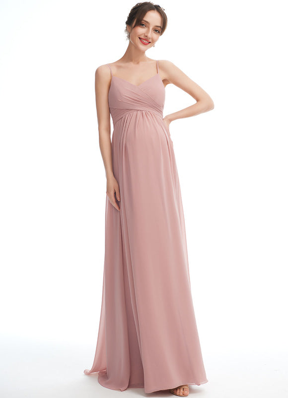 Robe Pastel Rose Longue Col V Enceinte