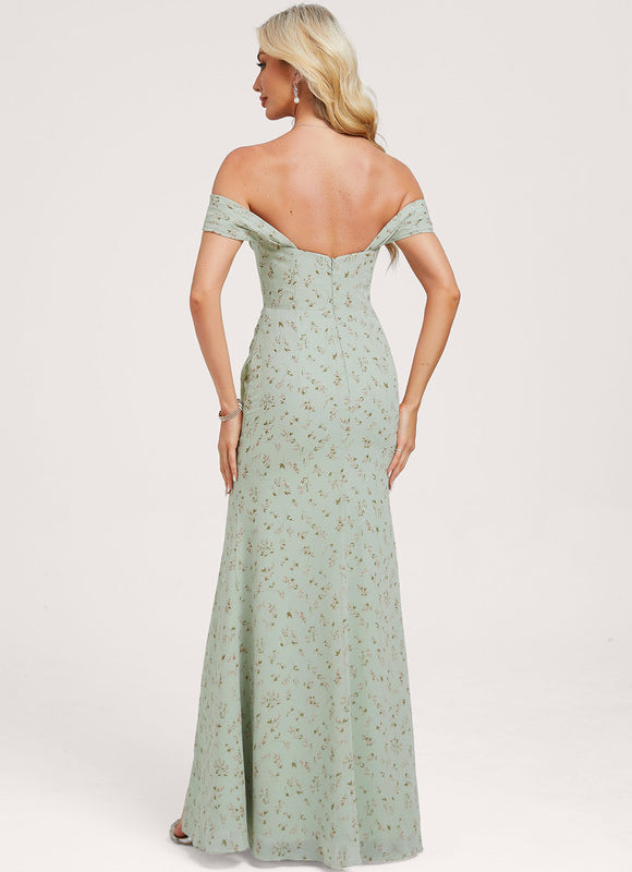Robe Pastel Bleu Trapèze Épaule Dénudée - gallery 4