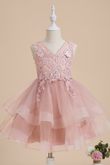Robe Pastel Rose En Tulle Avec Dentelle