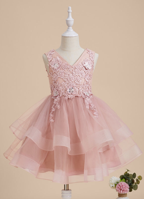 Robe Pastel Rose En Tulle Avec Dentelle