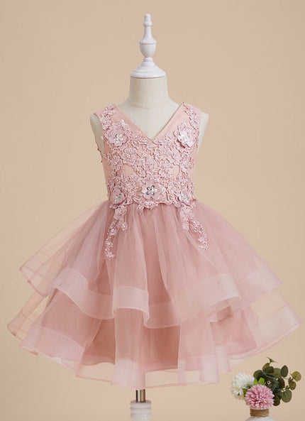Robe Pastel Rose En Tulle Avec Dentelle