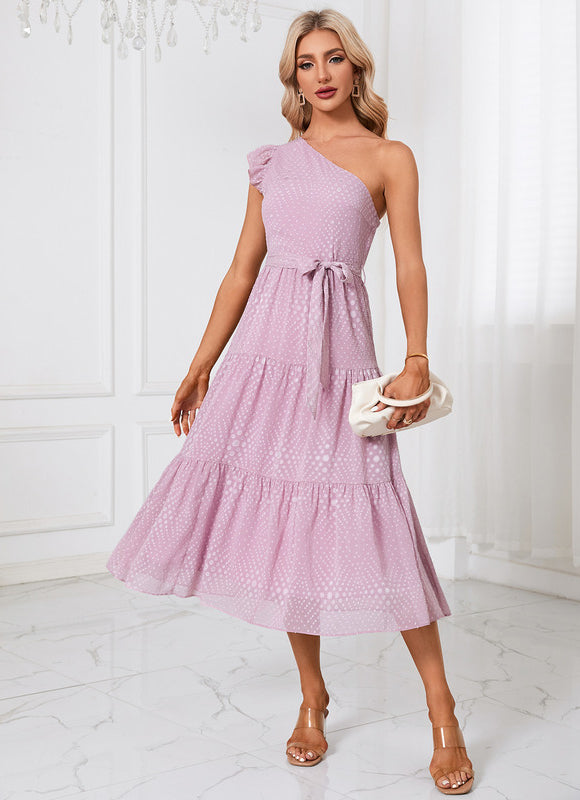 Robe Pastel Asymétrique Rose À Volants