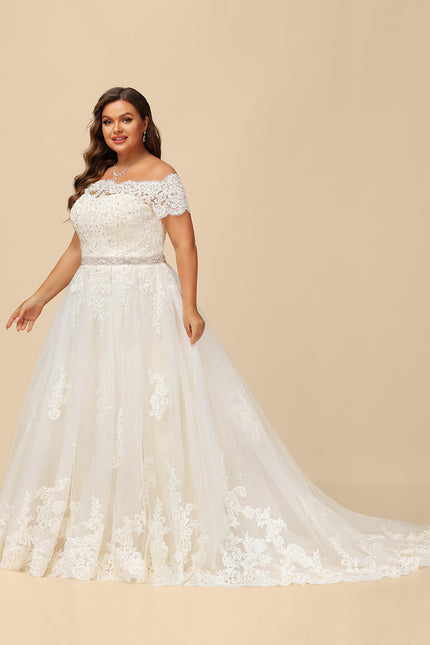Robe Pastel Mariée Crème Dentelle Traîne - gallery 8