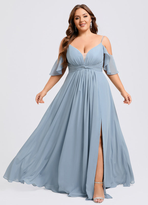 Robe Pastel Bleu Décolleté Épaules Volants - gallery 8
