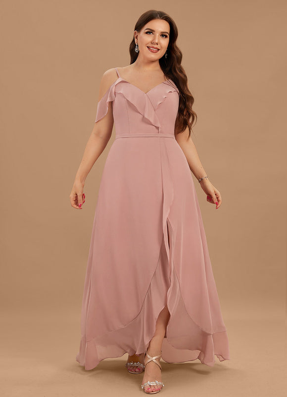 Robe Pastel Bleu Asymétrique Col V Volants - gallery 4