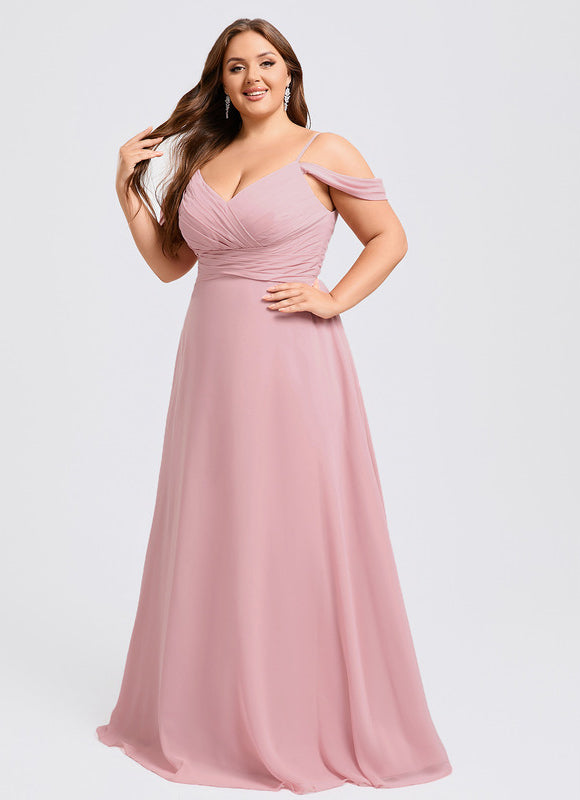 Robe Pastel Rose Décolleté Épaules Mousseline - gallery 6