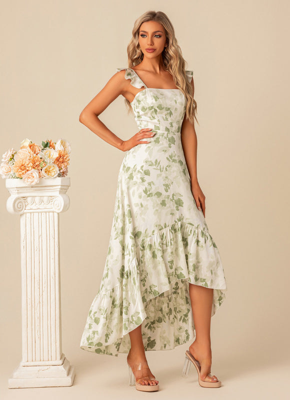Robe Pastel Verte À Volants Floral - gallery 1