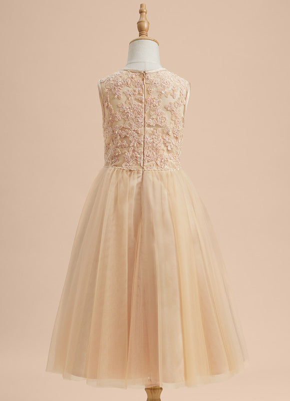 Robe Pastel Beige Dentelle Élégante Fille Mariage - gallery 5