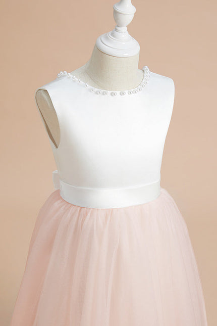 Robe Pastel Rose Satin Tulle Mariage Fille - gallery 3