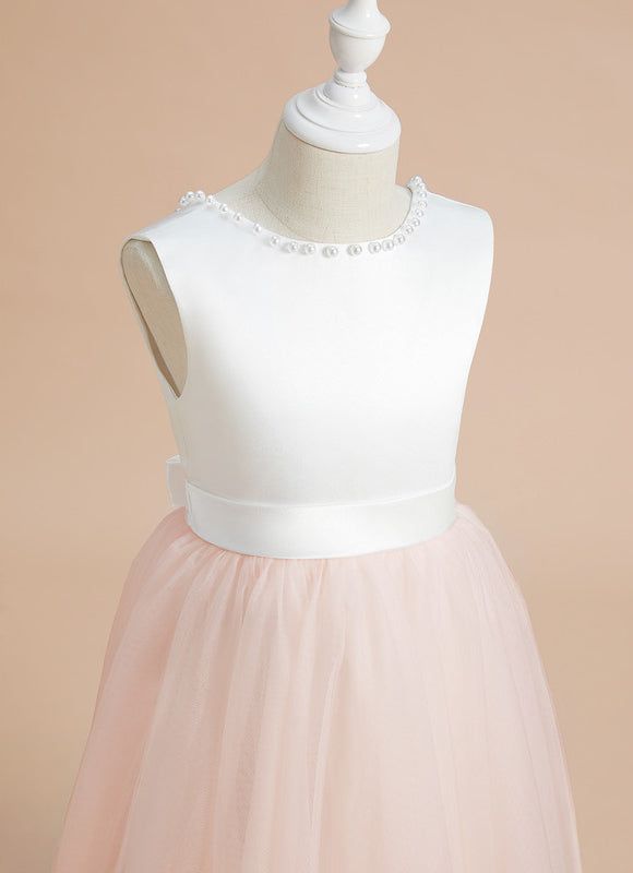Robe Pastel Rose Satin Tulle Mariage Fille - gallery 3