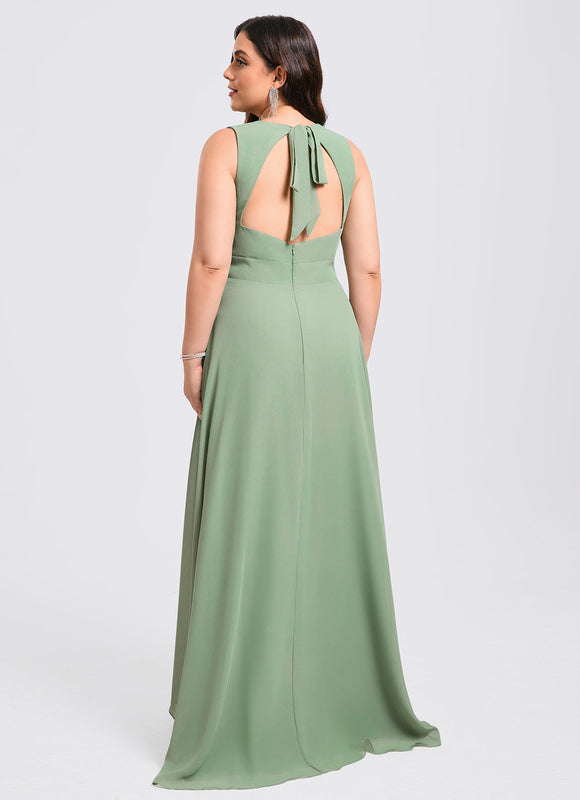 Robe Pastel Verte Mousseline Trapèze Col Rond - gallery 9