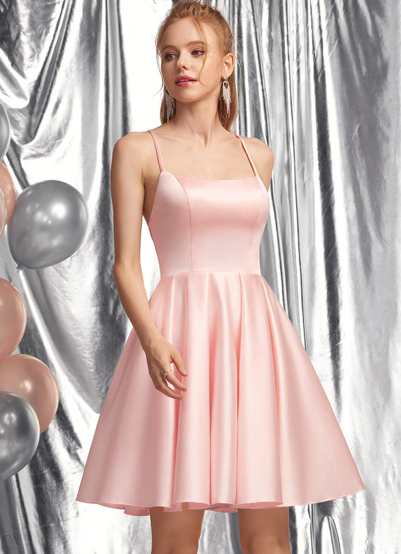 Robe Pastel Rose Satin Col Carré - gallery 2