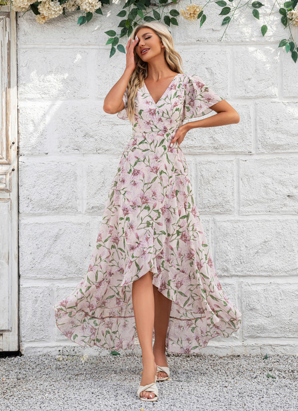 Robe Pastel Fleurie Blanche À Volants