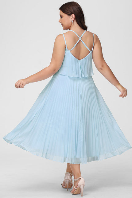 Robe Pastel Bleu Col V Plissée Mollet - gallery 8
