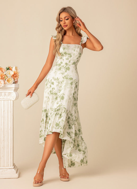 Robe Pastel Verte À Volants Floral - gallery 4