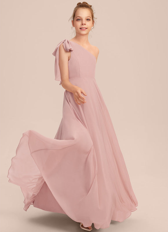 Robe Pastel Rose Décolleté Asymétrique Junior - gallery 3