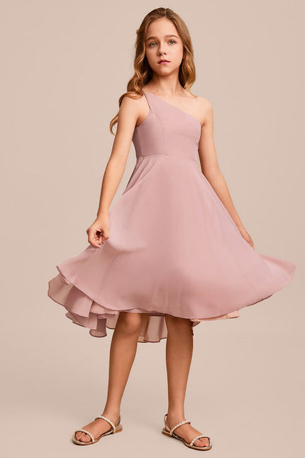 Robe Pastel Rose Décolleté Asymétrique Junior - gallery 3