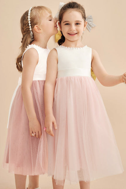 Robe Pastel Rose Satin Tulle Mariage Fille - gallery 8