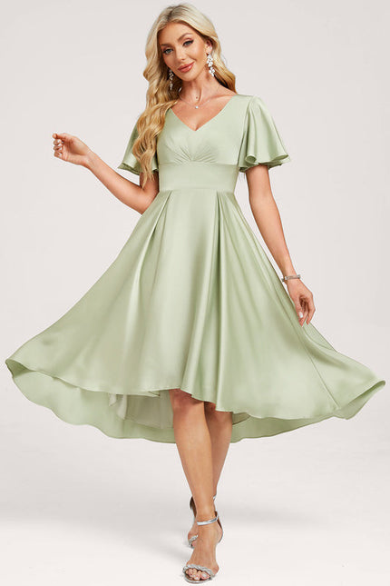 Robe Pastel Vert D'Eau Col V Volants - gallery 2