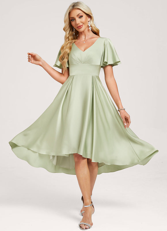 Robe Pastel Vert D'Eau Col V Volants - gallery 2