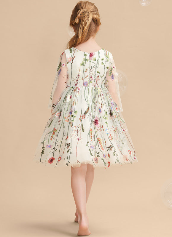 Robe Pastel Crème Floral Pour Fille Mariage - gallery 3
