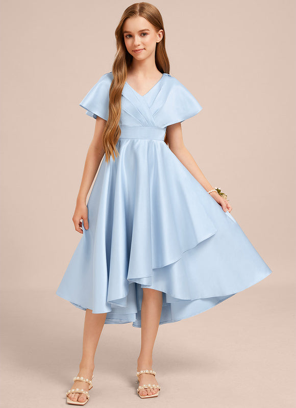 Robe Pastel Bleu Col V Asymétrique