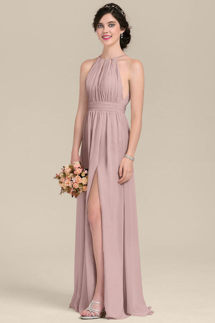 Robe Pastel Rose Dégradé Col Rond Maxi - gallery 3