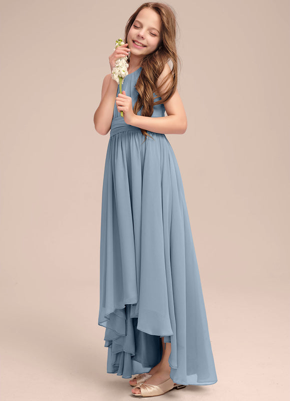 Robe Pastel Bleu Trapèze Mousseline Plissée - gallery 2