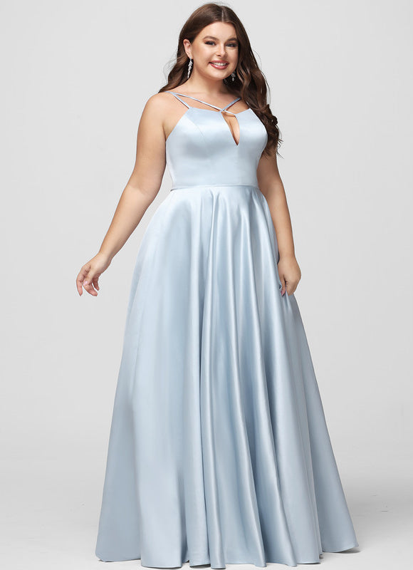 Robe Pastel Bleue Satin Trapèze Col V - gallery 8