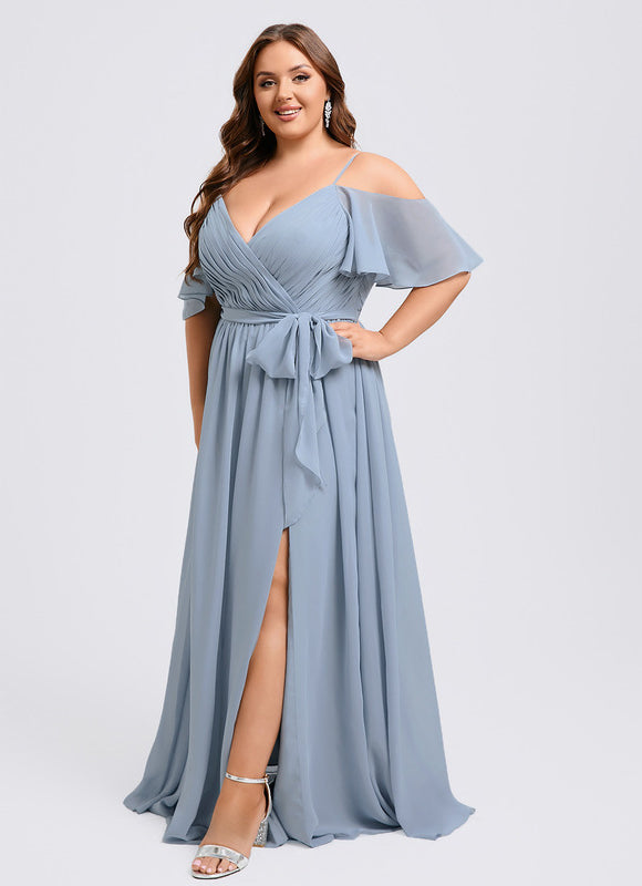 Robe Pastel Bleu Décolleté Épaules Volants - gallery 9