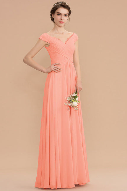 Robe Pastel Saumon Évasée En Mousseline - gallery 2