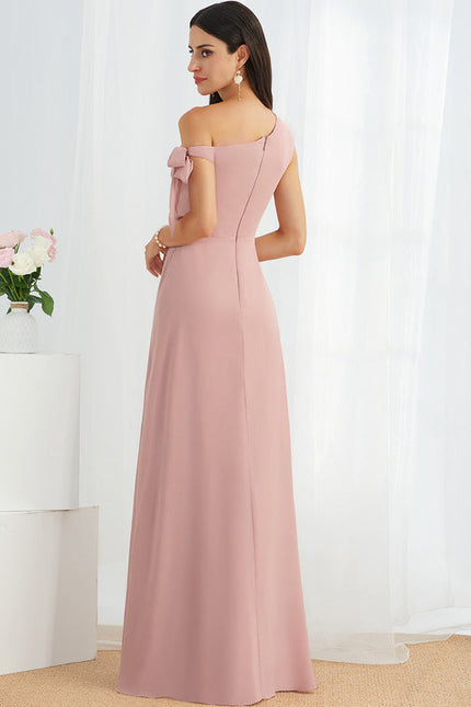 Robe Pastel Rose Décolleté Asymétrique Élégante - gallery 2
